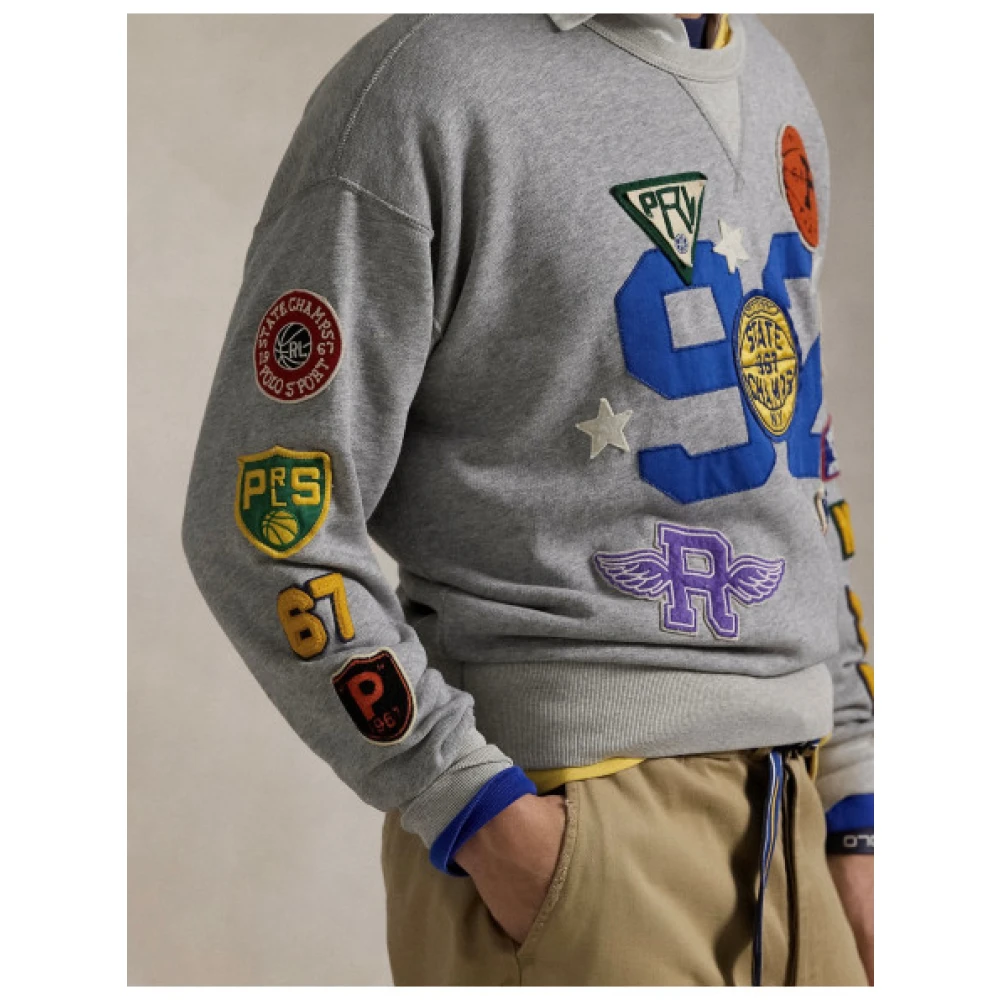 Polo Ralph Lauren Vintage Basketball Multi-Patch Sweatshirt Gray Heren