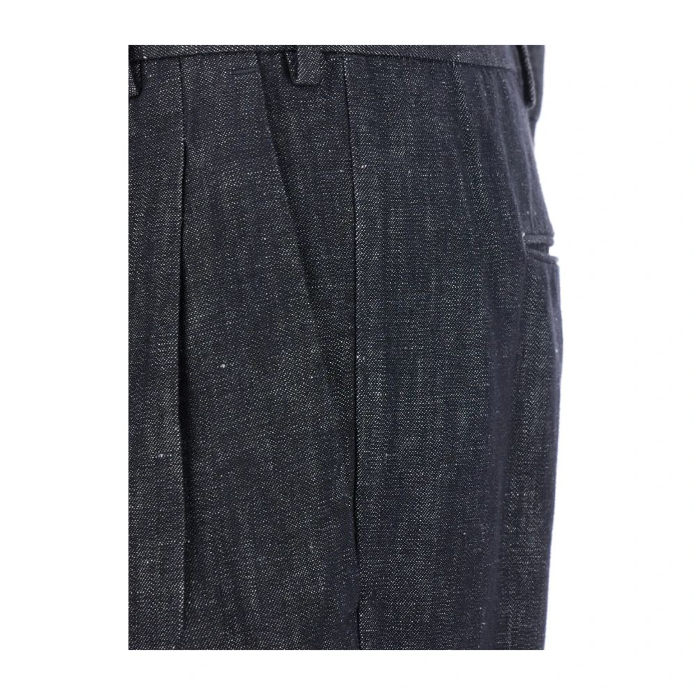 PT Torino Blauwe Op Maat Gemaakte Katoen Linnen Broek Blue Heren
