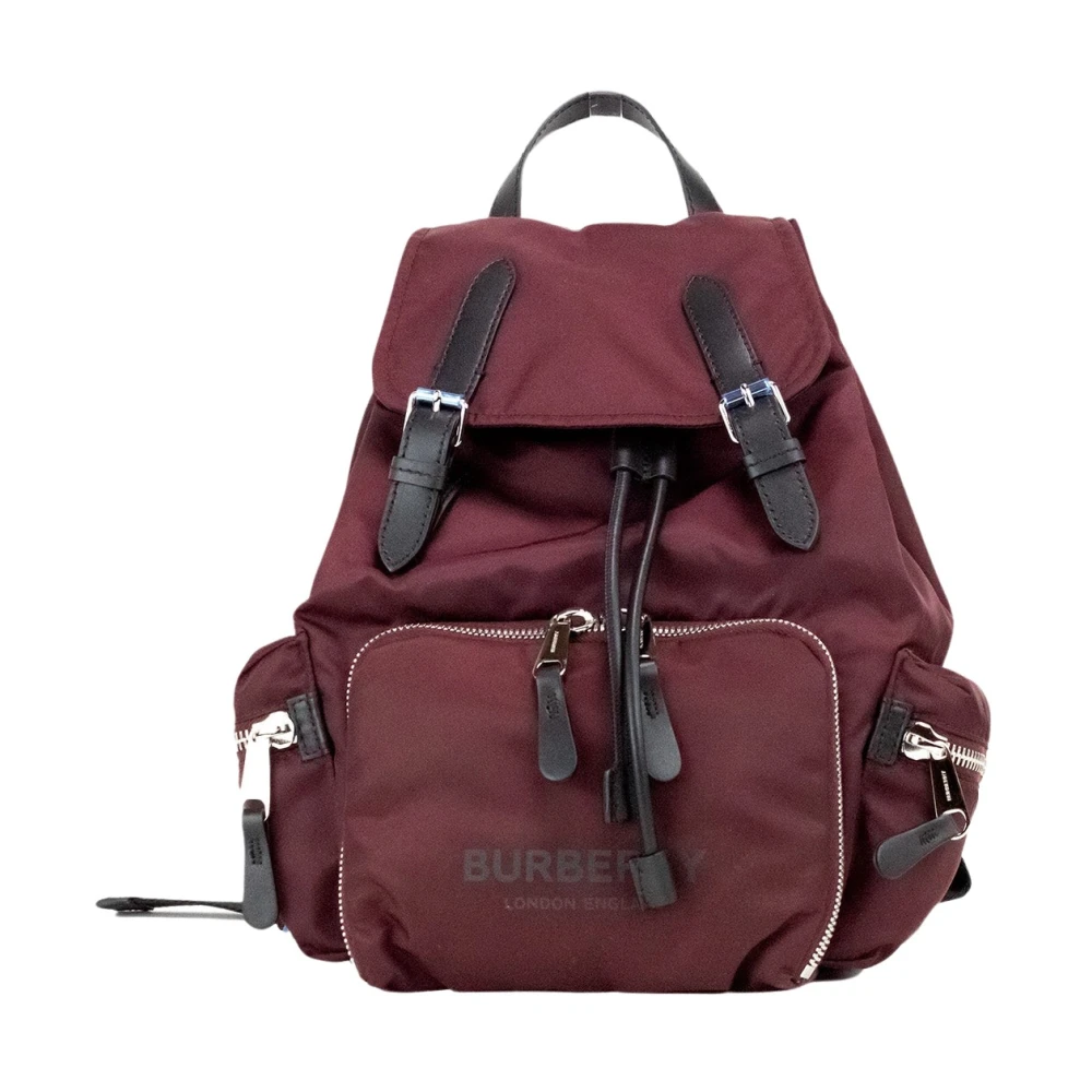 Burberry Trekkoord Flap Rugzak Tas Nylon Red Unisex