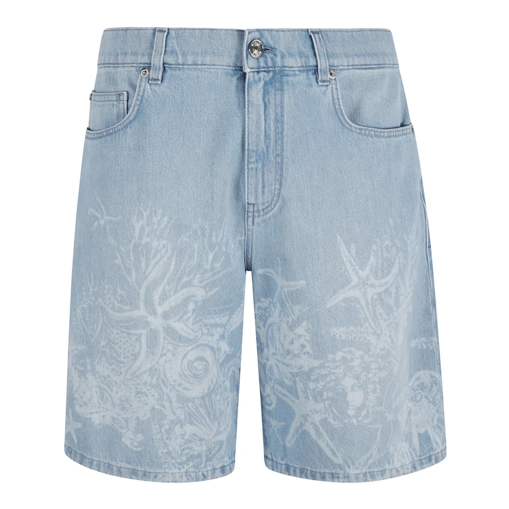 Versace Blauwe Denim Shorts Stone Washed Blue Heren