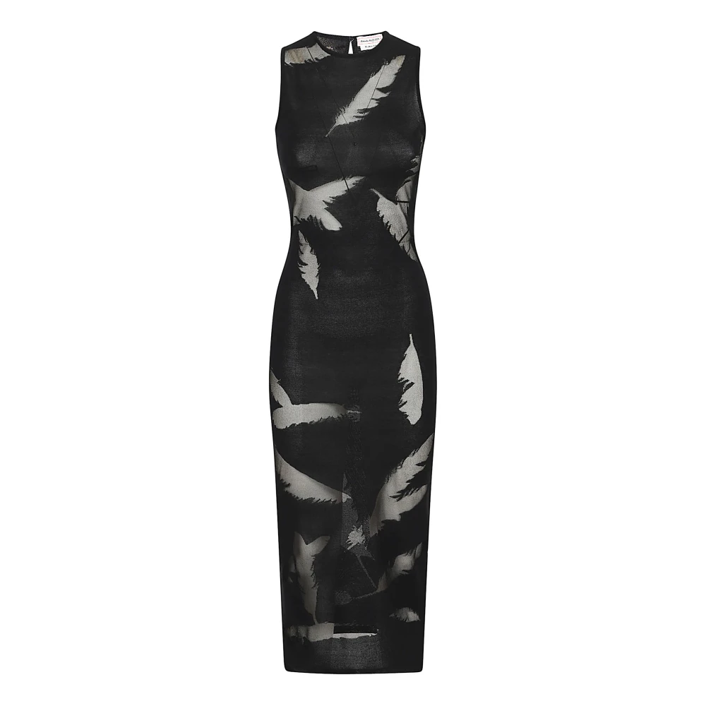 Alexander mcqueen Zwarte Sheath Jurk met Veer Detail Black Dames