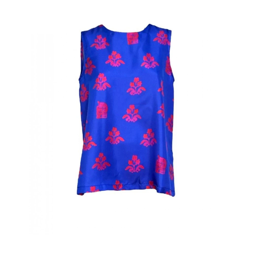 Beatrice .b Zijden hemdje blauw rood patroon Blue Dames