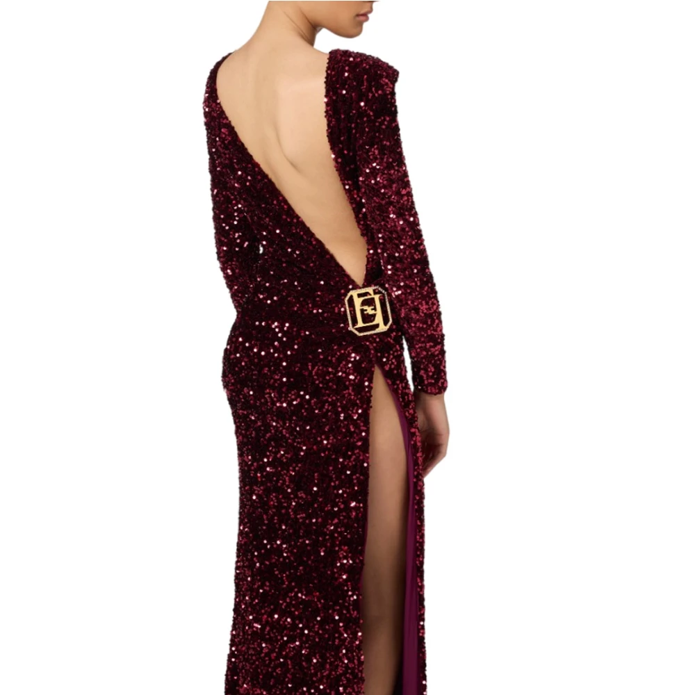Elisabetta Franchi Chenille Pailletten Borduurjurk Red Dames