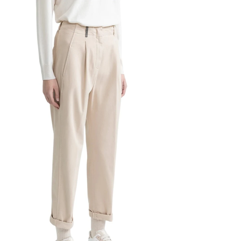 PESERICO Sportieve Gabardine Broek met Plooien Beige Dames