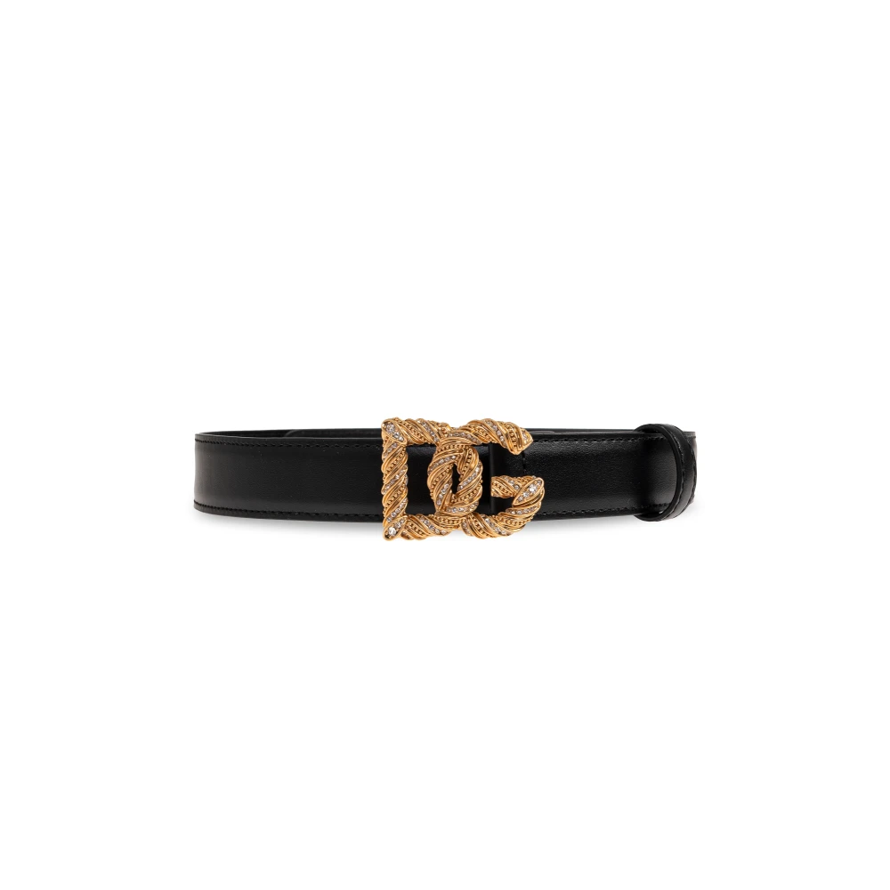 Dolce & Gabbana Damen Schwarz Kalbsleder Gürtel Mit Dg Logo