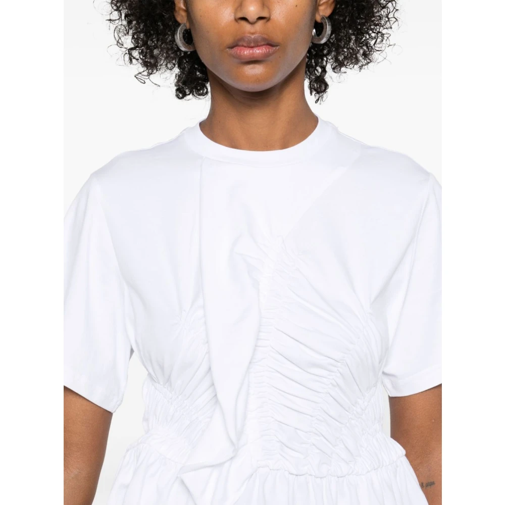 Cecilie Bahnsen Wit Jersey T-shirt met Gerimpelde Details White Dames