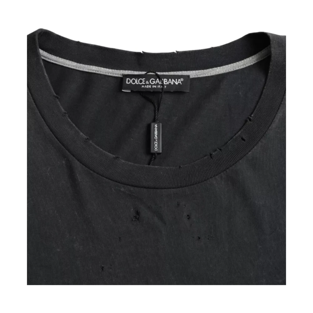 Dolce & Gabbana Zwart Bedrukt Katoenen T-Shirt Black Heren