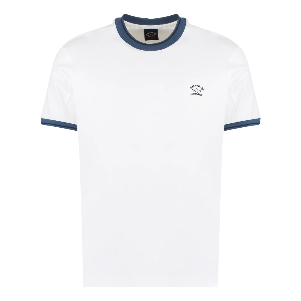 PAUL & SHARK Katoenen Logo T-Shirt Geribbelde Kraag Mouwen White Heren