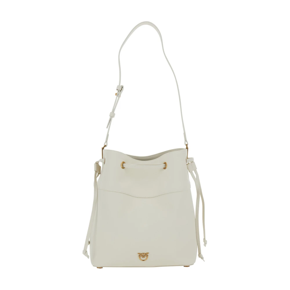 PINKO Vit Bucket Bag med Metallic Love Birds Logo White, Dam