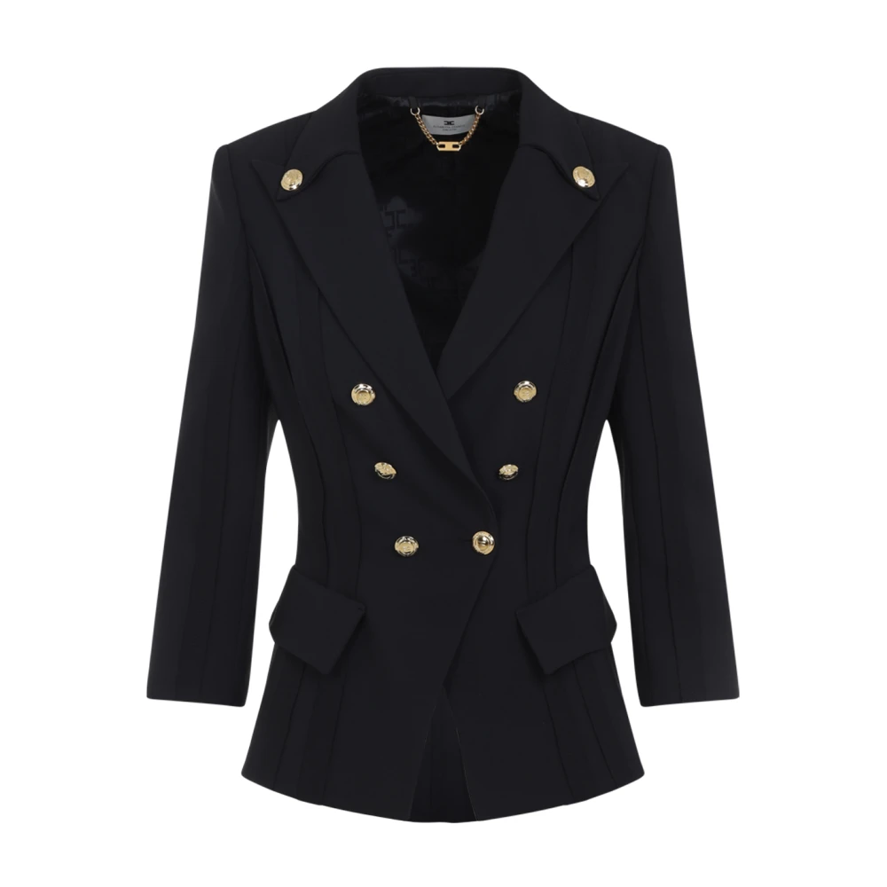 Elisabetta Franchi Black Blazers, Female, 2XL, Double-Layer Stretch Crepe Jacket