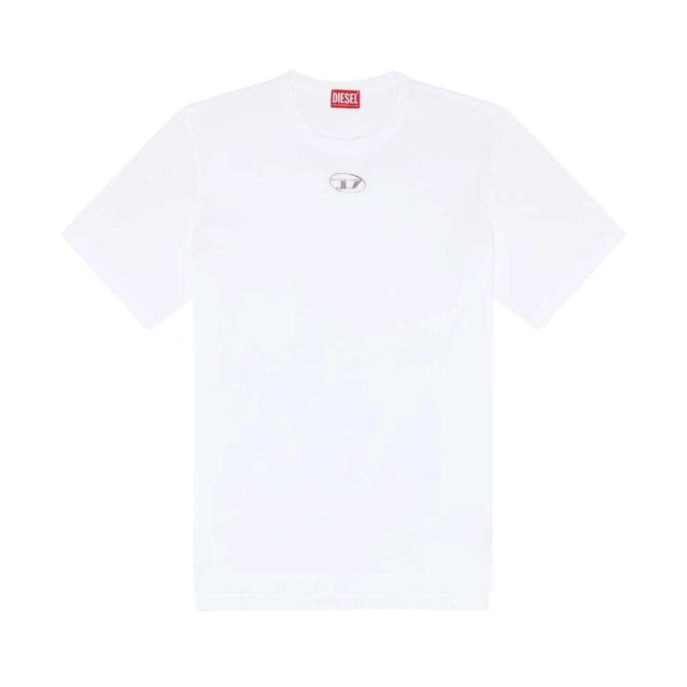 Diesel Zwart Katoenen T-Shirt met Logo Applicatie White Heren
