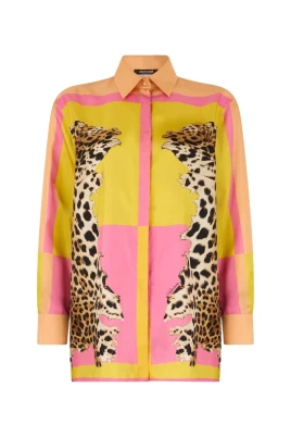 Silkesskjorta med Cavalli Pop-tryck