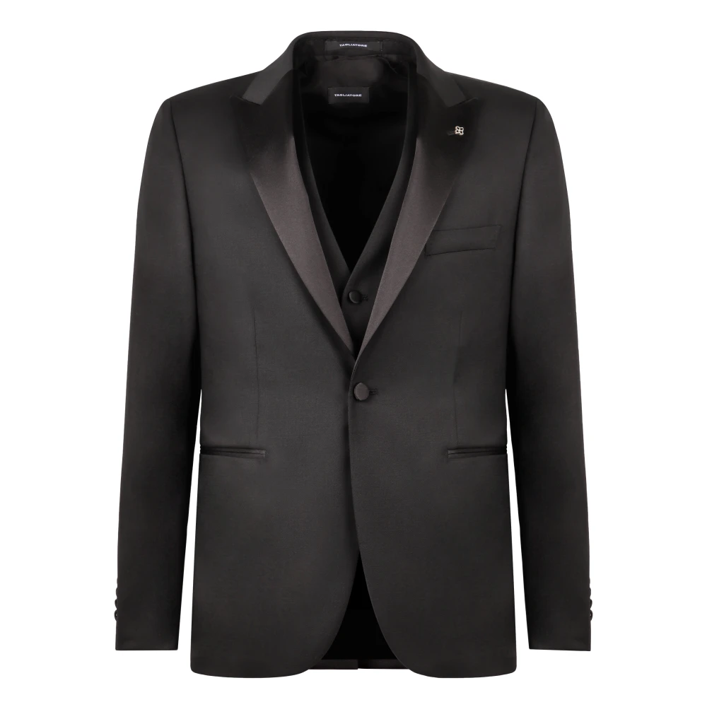 Tagliatore Stretch wollen driedelig pak Black Heren