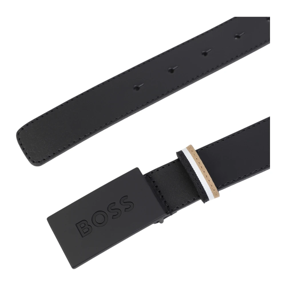 Hugo Boss Leren riem met reliëf metalen plaat Black Heren