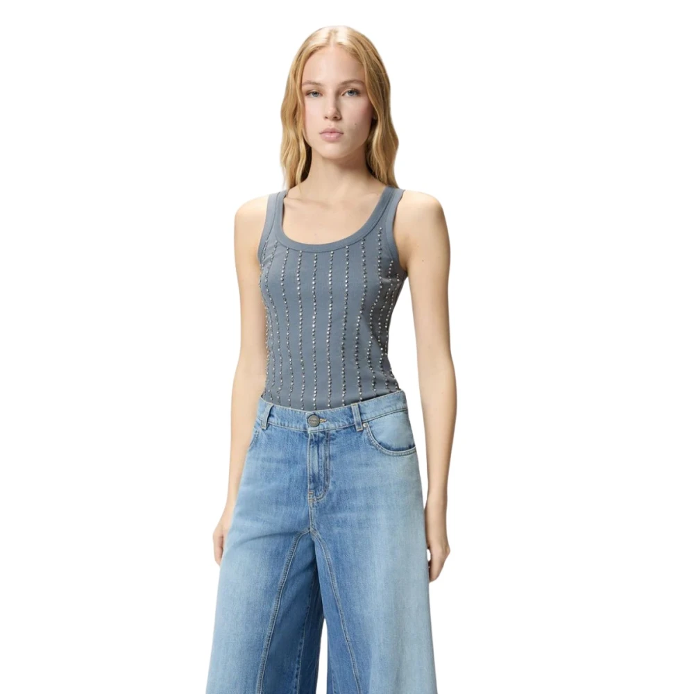 Pinko Vrouw Grijs Tops Dames, M, Katoen, Cecily Tank Top