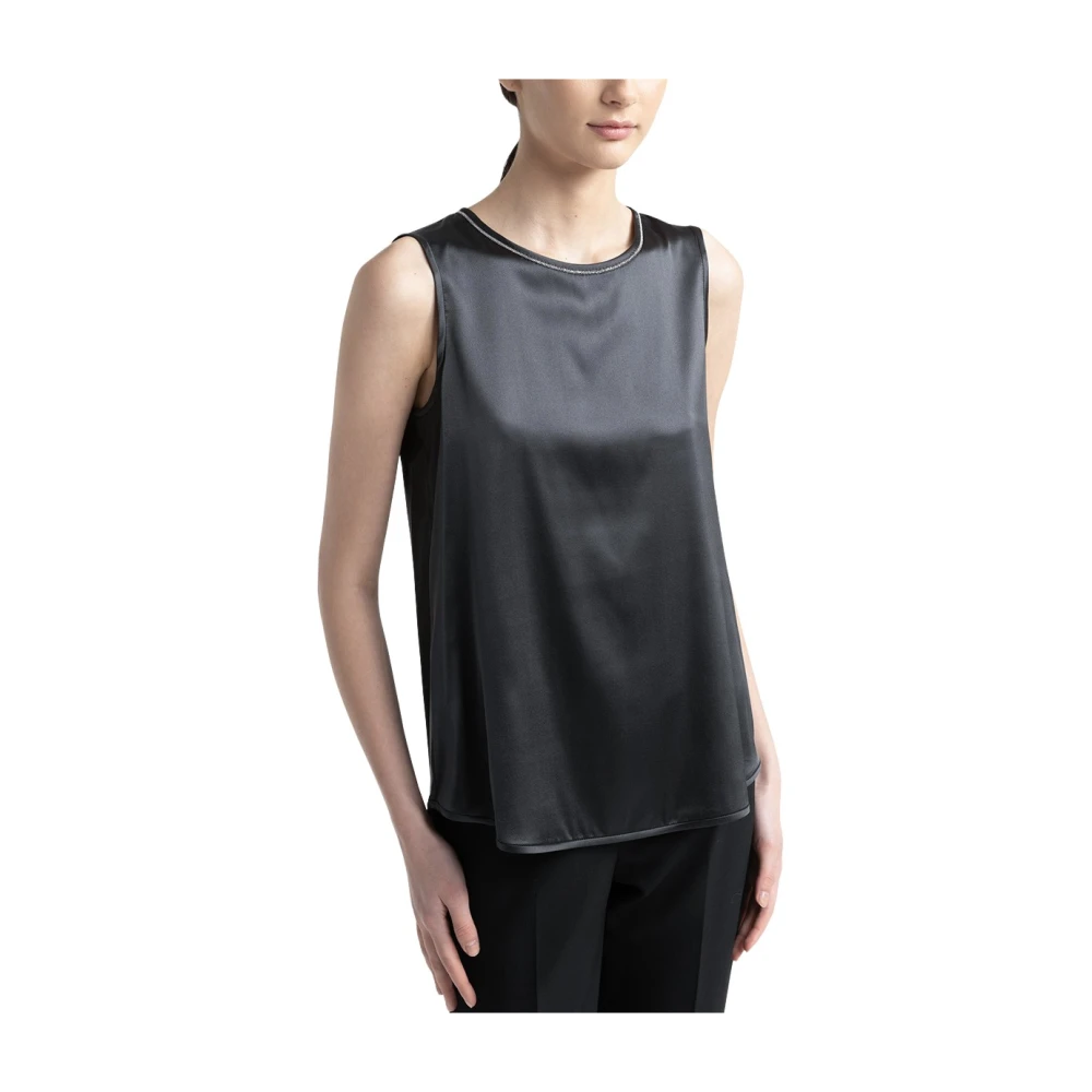 PESERICO Glanzende zijden satijnen top met Punto Luce afwerking Gray Dames