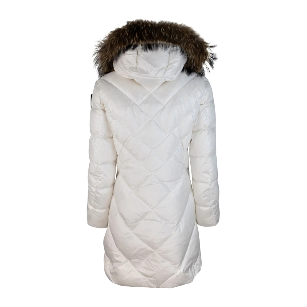 Blauer Witte Hooded Bont Trim Nylon Jas White Dames