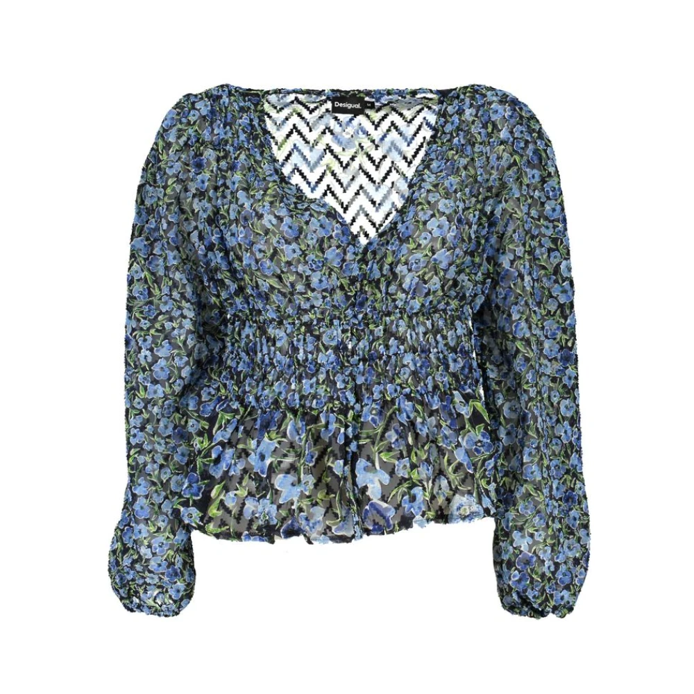 Desigual Women's Blue Blouses, Xl, Pattern Jumper V-Neck Blouse