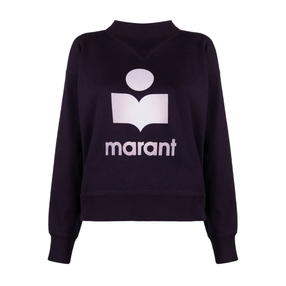 Isabel Marant Étoile Moby Sweater Middengewicht Fleece Velvet Logo Purple Dames