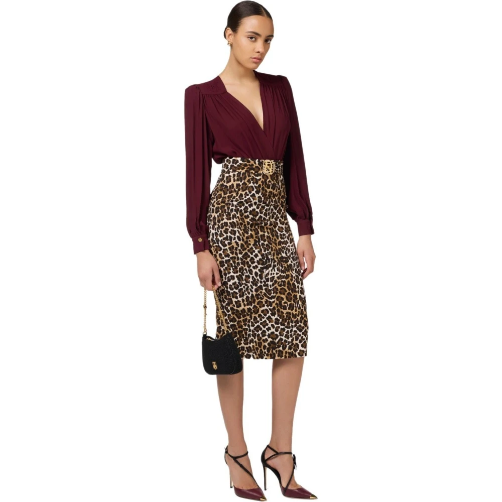 Elisabetta Franchi Animal-Print Midi Rok met Split Brown Dames