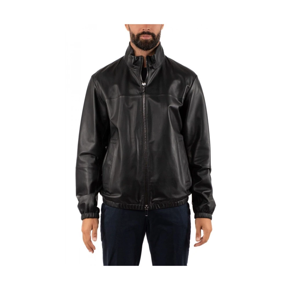 Emporio Armani Heren Leren Jas Black Heren