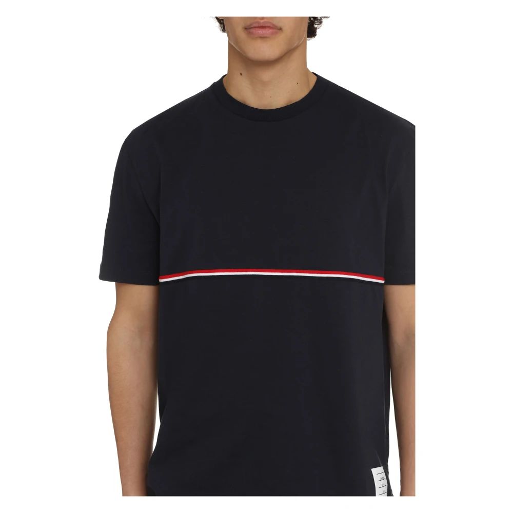 Thom Browne Katoenen T-shirt met Tricolor Detail Blue Heren