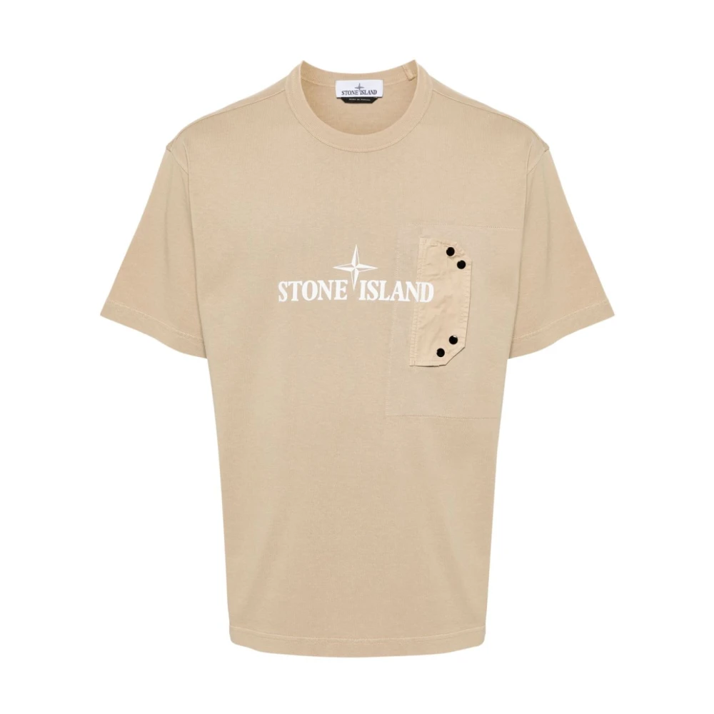 Stone Island Beige Katoen Logo Print T-shirt Beige Heren