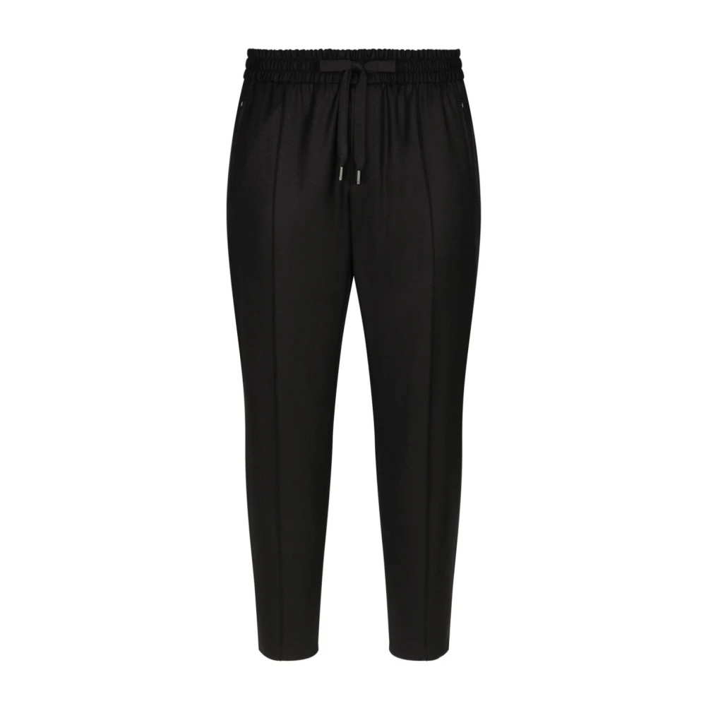 Dolce & Gabbana Zwarte Wol Logo Patch Broek Black Heren