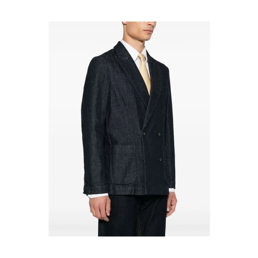 Cruna Indigo Denim Jack met Peak Revers Blue Heren