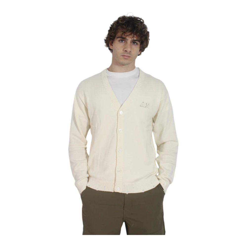 Sun68 Beige Cardigans, Male, S, Cotton Cardigan With Front Logo