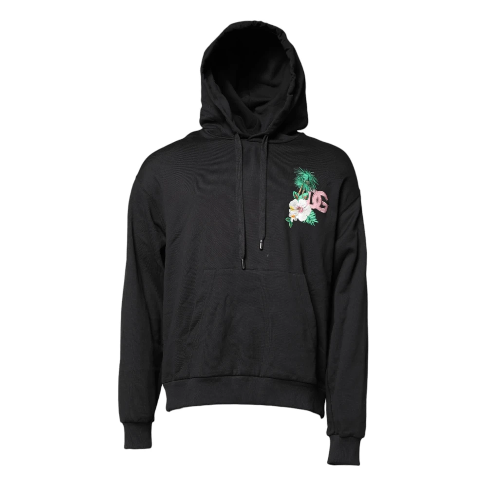 Dolce & Gabbana Men's Black Embroidery Hooded Sweatshirt Sweater