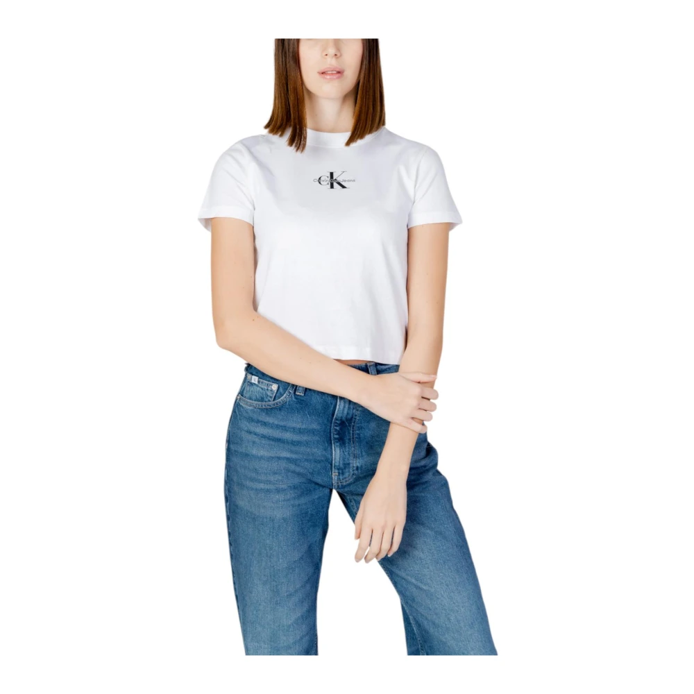 Calvin Klein Jeans Wit Katoenen Ronde Hals T-Shirt White Dames