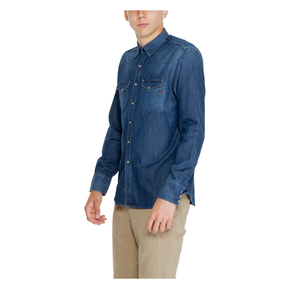 Replay Blauw Effen Shirt met Lange Mouwen Blue Heren