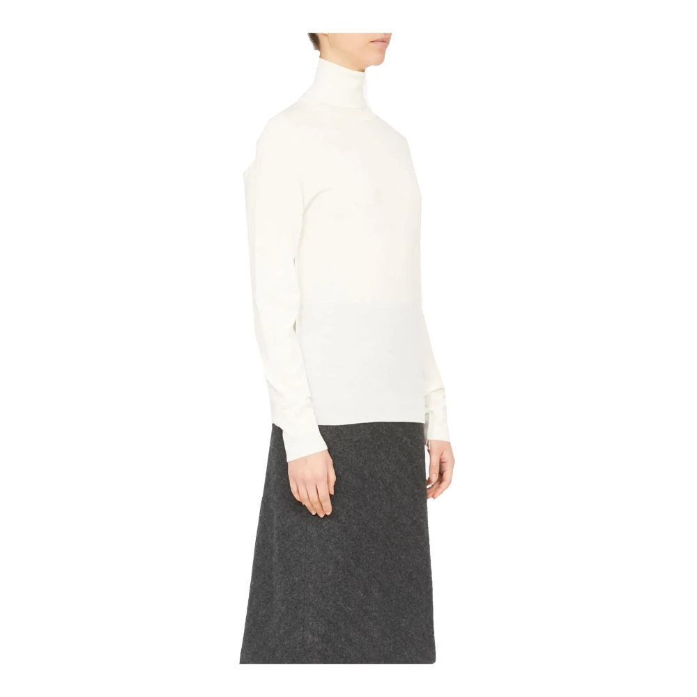 Maison Margiela Wollen Rolhals Trui met Decoratieve Stiksels Beige Dames