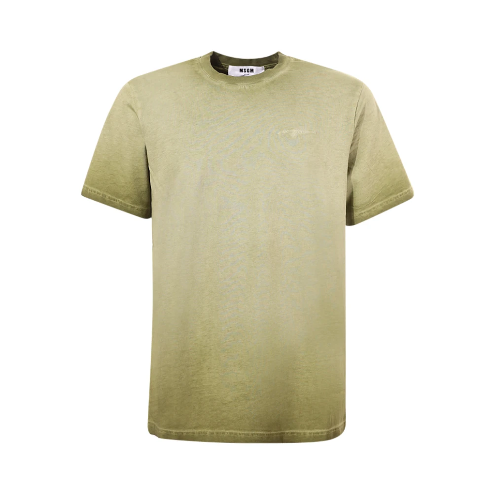 Msgm Groene Crew-neck T-shirt met Logo Green Heren