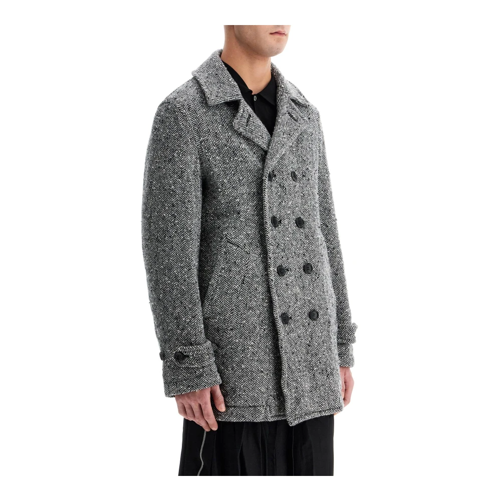 Comme des Garçons Herringbone Wool Caban Jas Black Heren