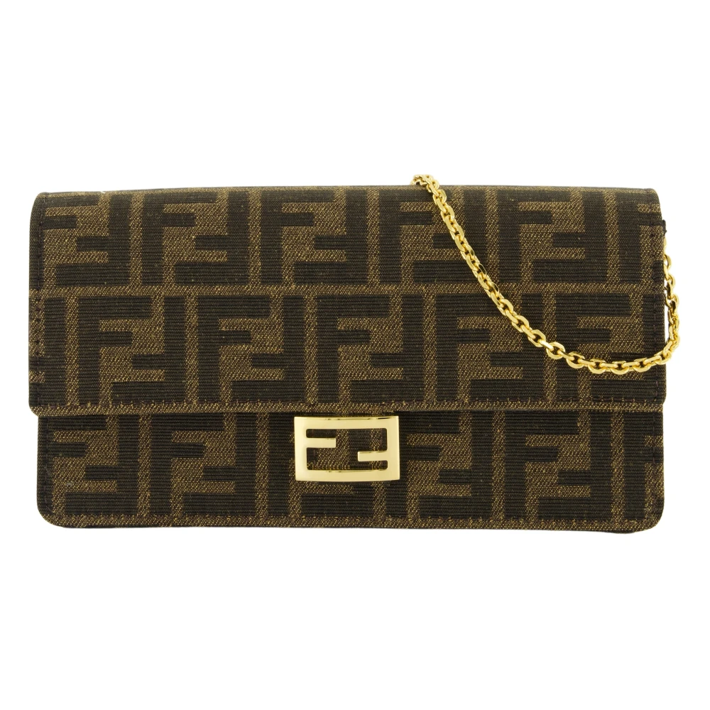 Fendi Bruine FF Baguette Stoffen Clutch Brown Dames
