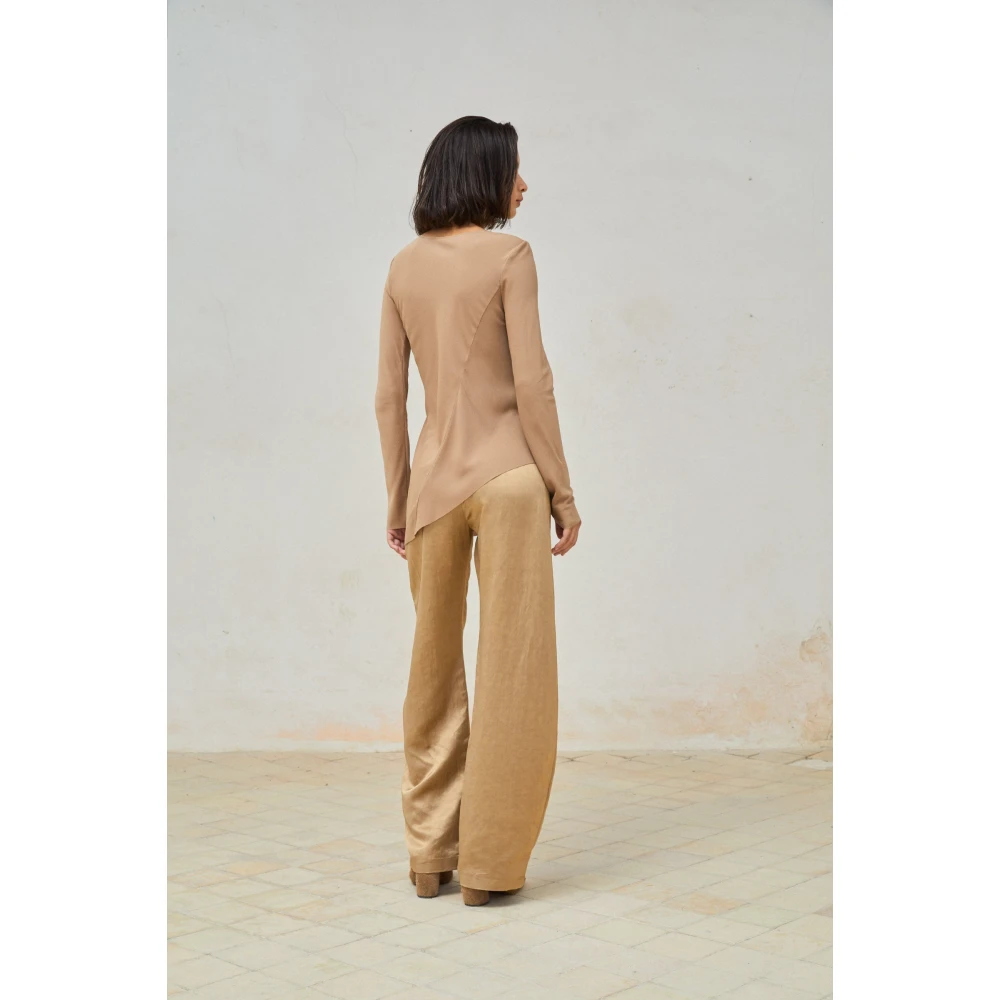 Cortana Hoge taille linnen en viscose broek Yellow Dames