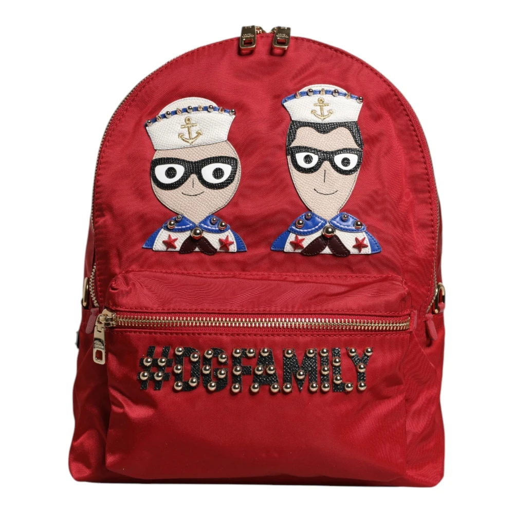 Dolce & Gabbana Unisex Red Vulcano Dgfamily Embellished Backpack