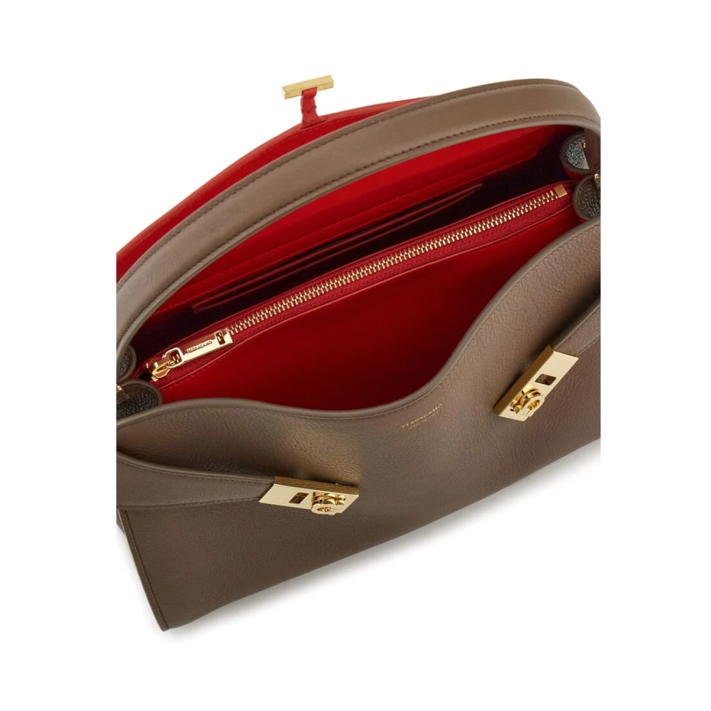 Salvatore Ferragamo Gestructureerde Leren Handtas met Gancini Slot Brown Dames