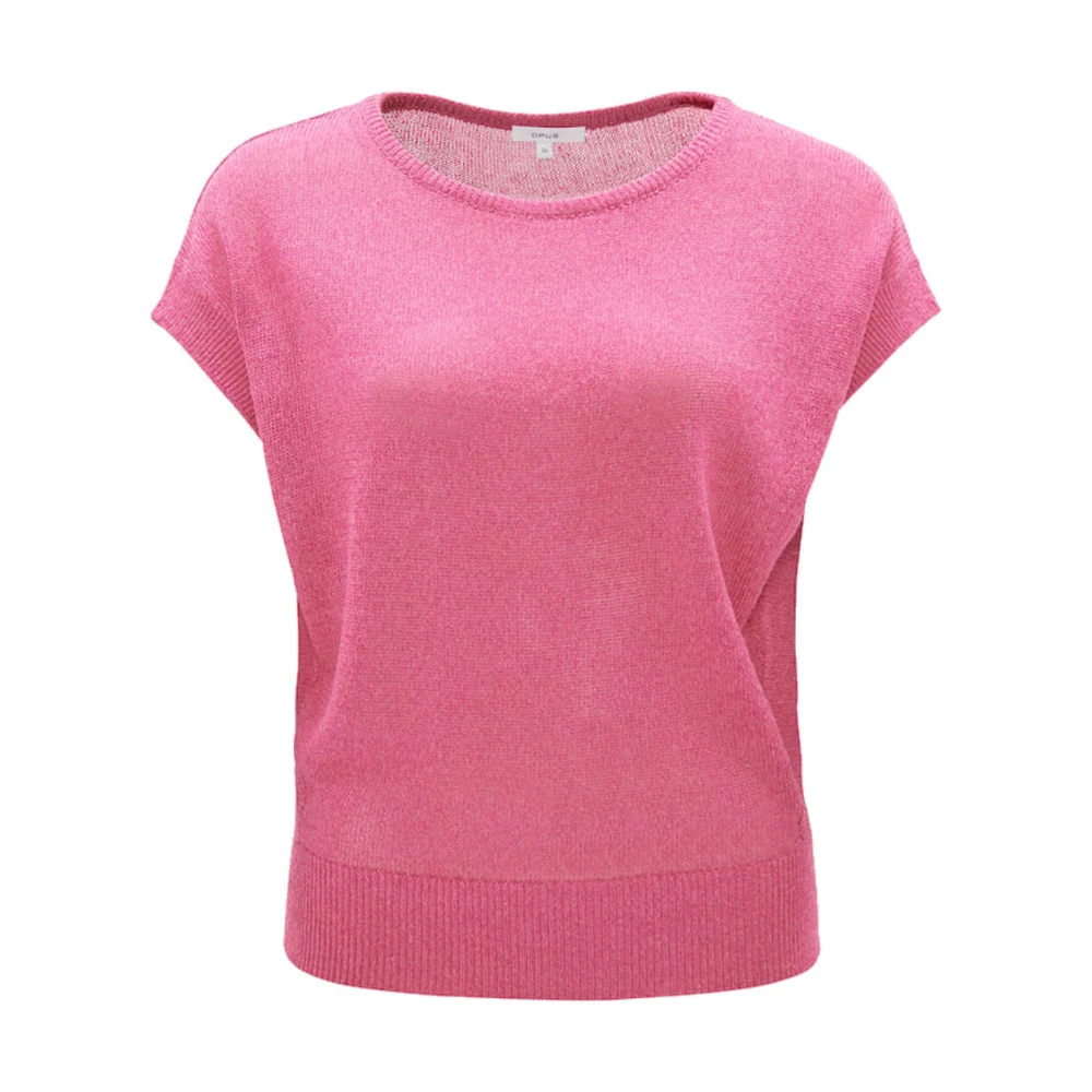 Opus Ronde-hals knitwear in linnen-viscose mix Pink Dames