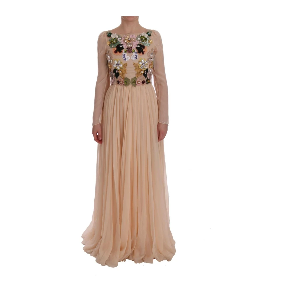Dolce & Gabbana Women's Pink Gowns, 2XS, Floral Crystal A-Line Maxi Dress