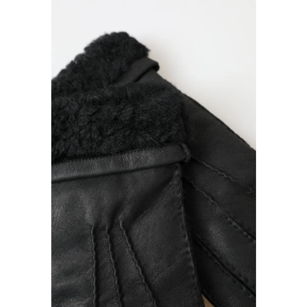 Dolce & Gabbana Elegante Zwarte Leren Winterhandschoenen Black Heren