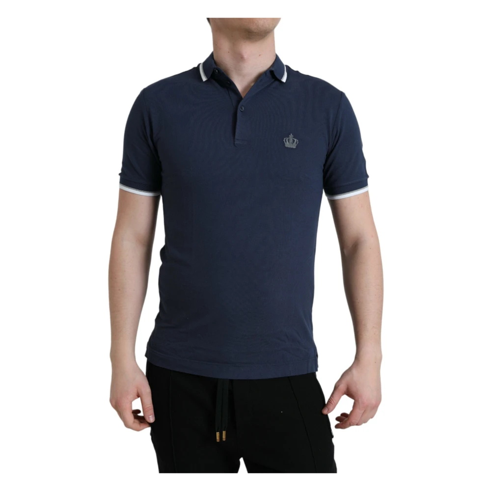 Dolce & Gabbana Elegant poloshirt met kroonborduursel Blue Heren