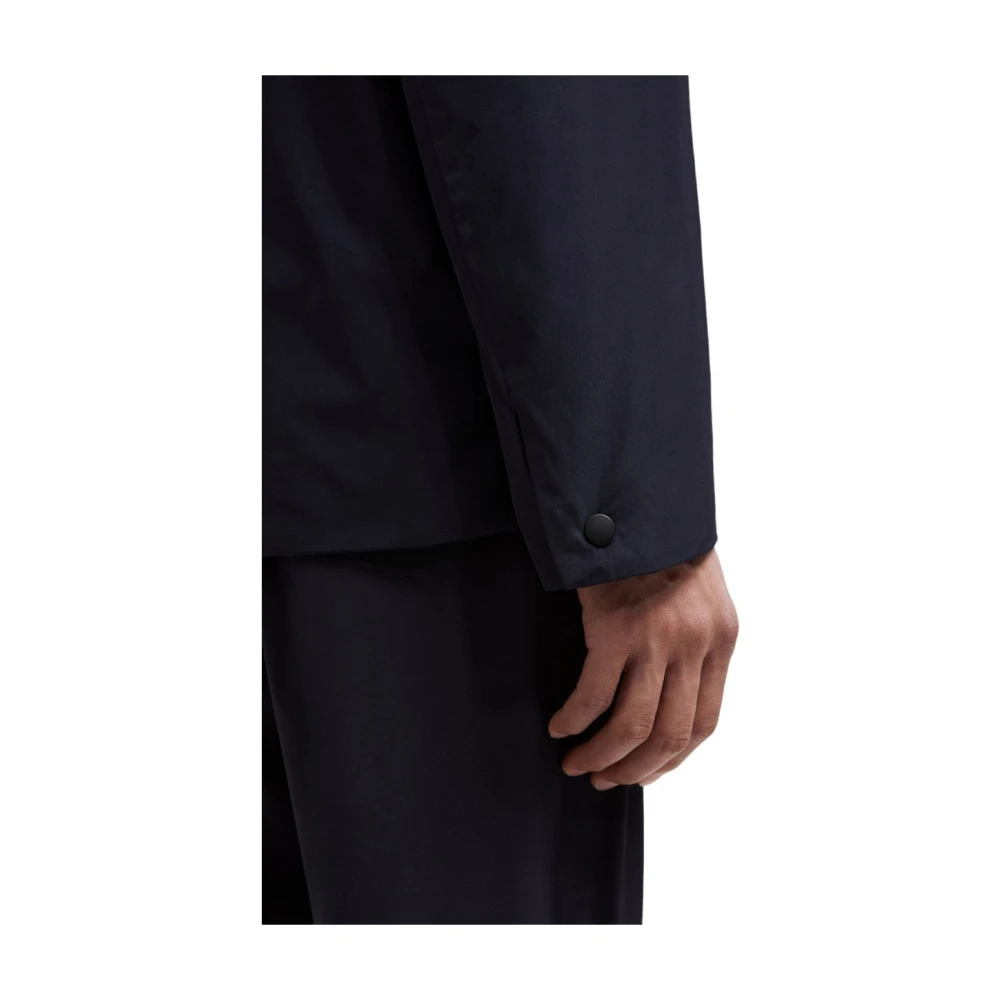 Moncler Navy Dons Shacket met Leren Patch Blue Heren