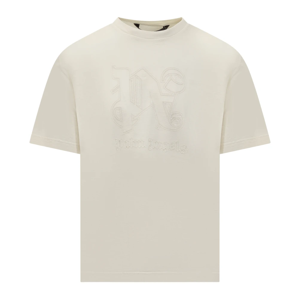 Palm Angels Witte Crew Neck Korte Mouw T-shirt Beige Heren