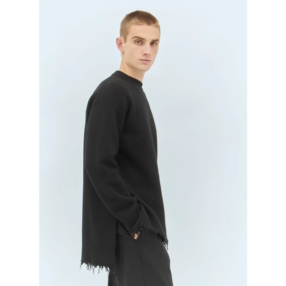 Jil Sander Frayed Crewneck Wollen Trui Black Heren