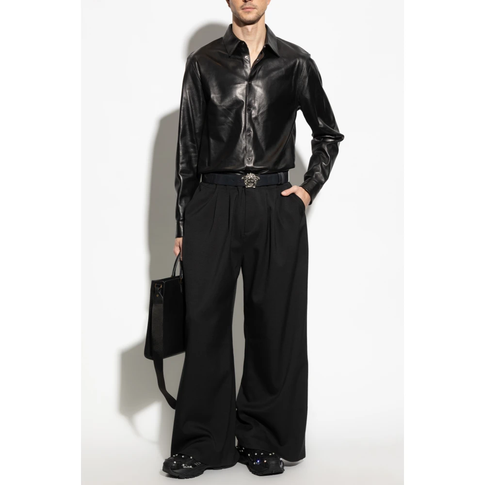 Versace Leren overhemd Black Heren