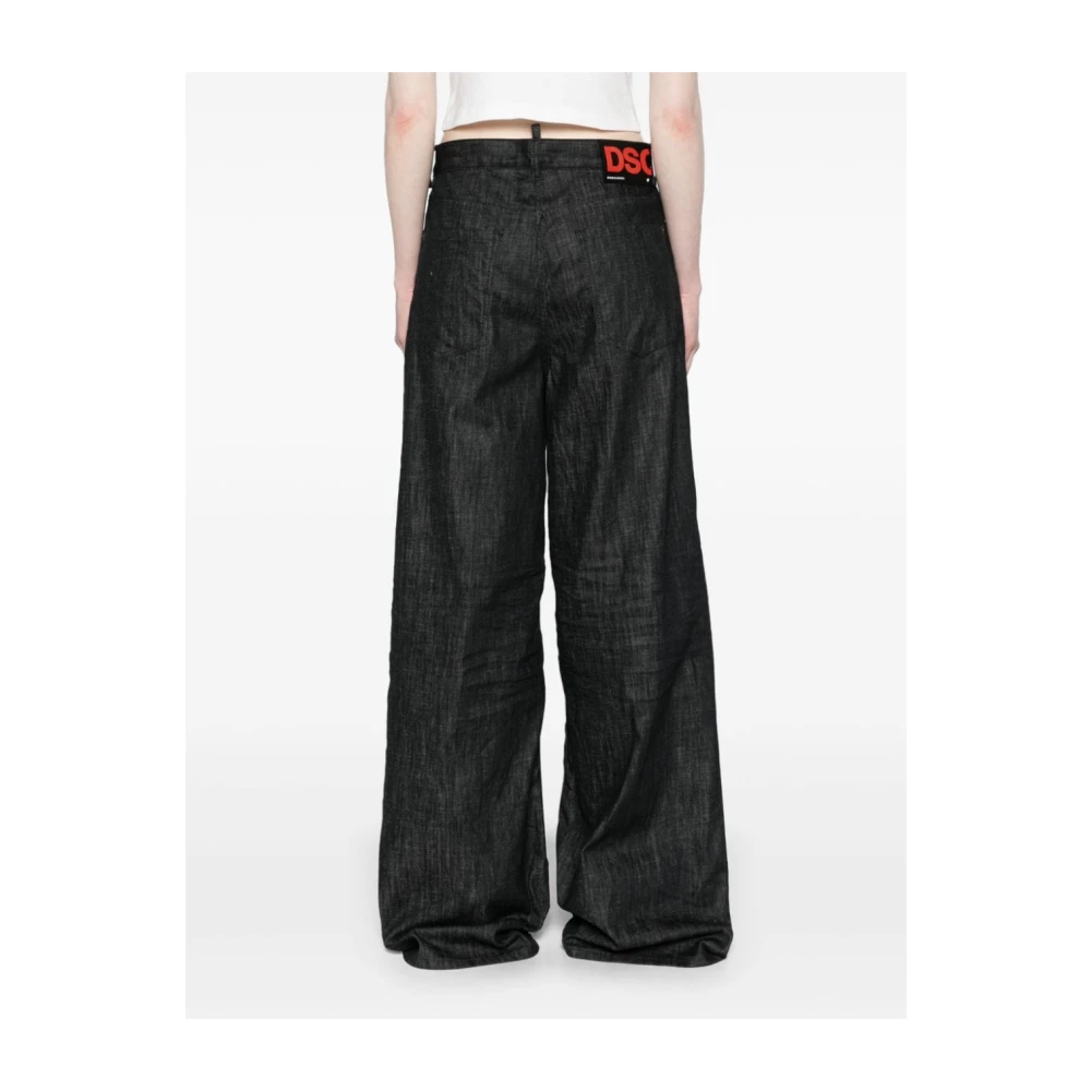 Dsquared2 Zwarte Stretch Katoen Wijde Pijp Jeans Black Dames