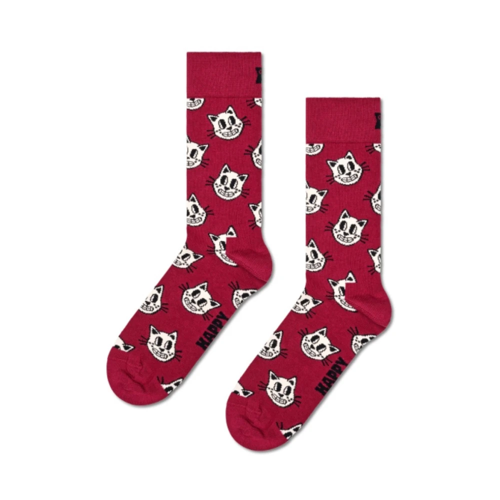 Happy Socks Katoenen Sokken met Kattenpatroon Red Heren